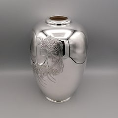 20th Century Italian Solid Silver Engraved Vase