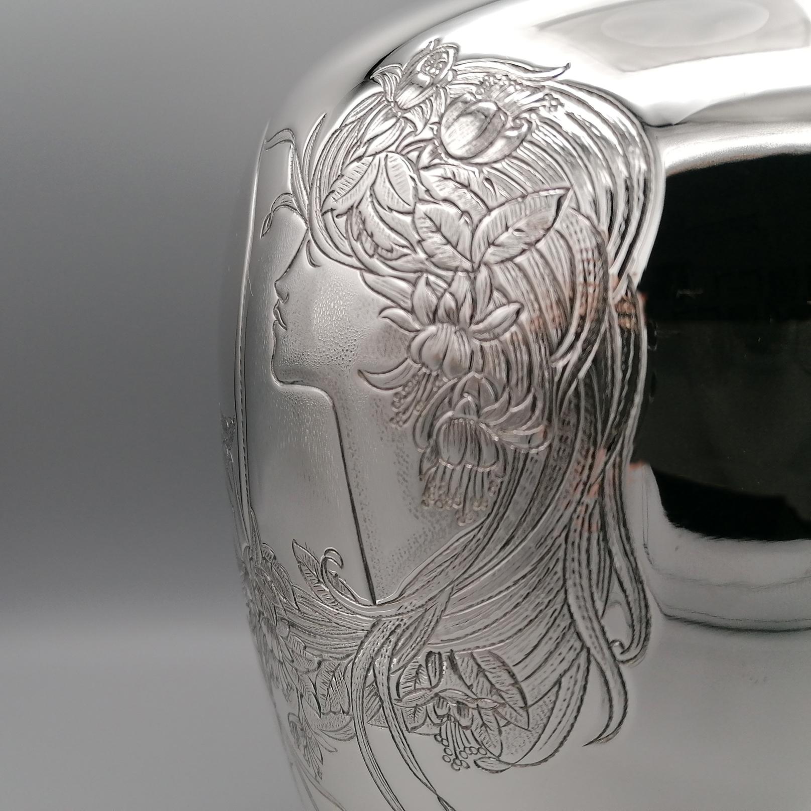 Chinese Chippendale 20th Century Italian Solid Silver Engraved Vase For Sale