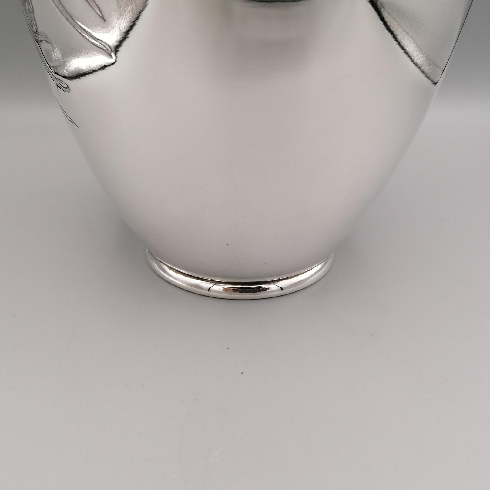 Hand-Crafted 20th Century Italian Solid Silver Engraved Vase For Sale