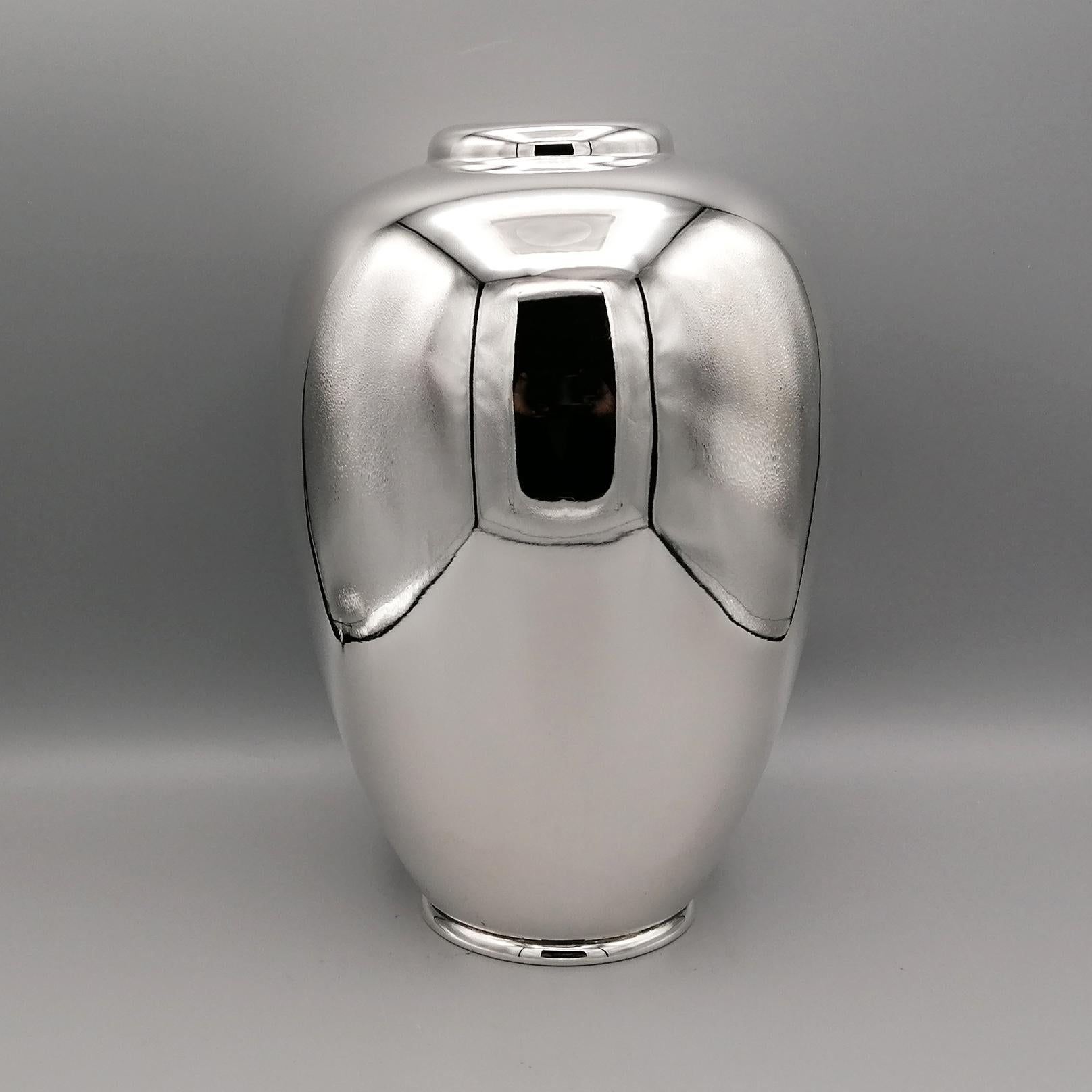 Late 20th Century 20th Century Italian Solid Silver Engraved Vase For Sale