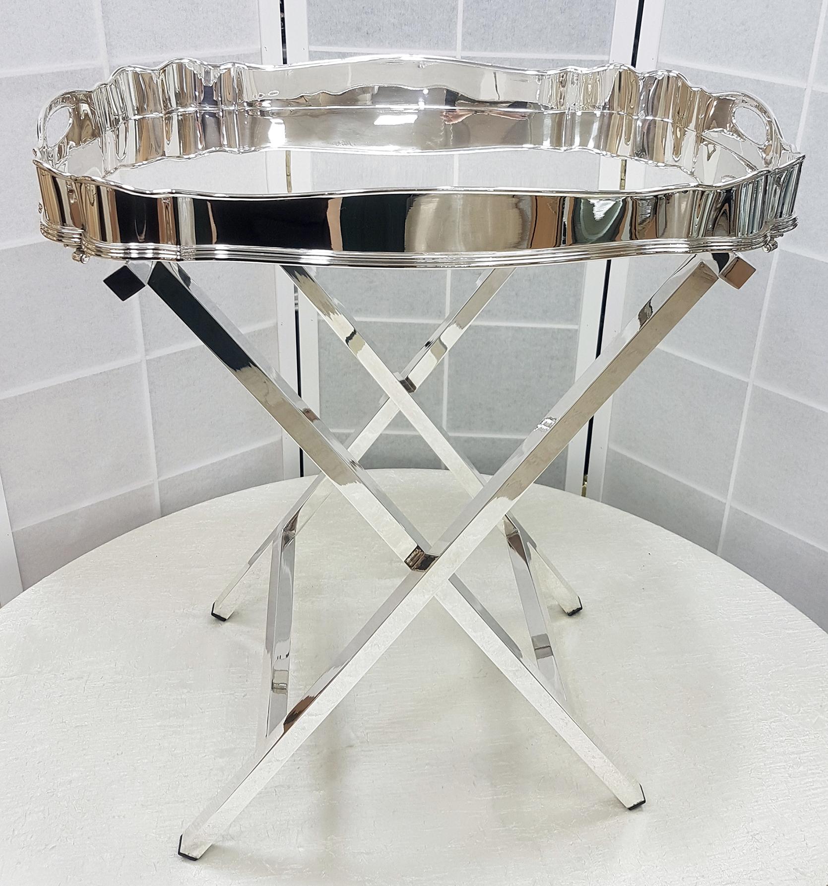 Bandeja de galería de plata maciza italiana del siglo XX sobre soporte de plata en venta 11