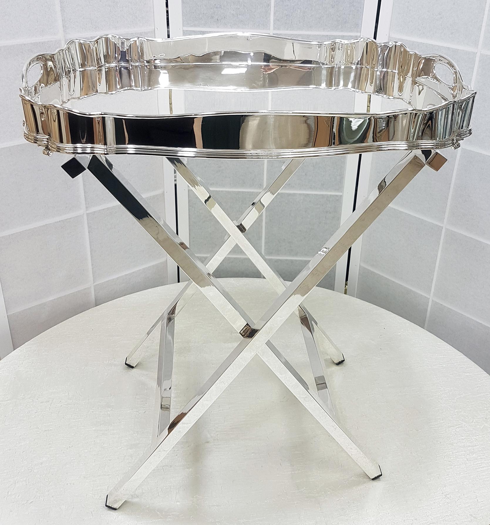 20th Century Italian Solid Silver Gallery Tray on Silver Stand For Sale 13