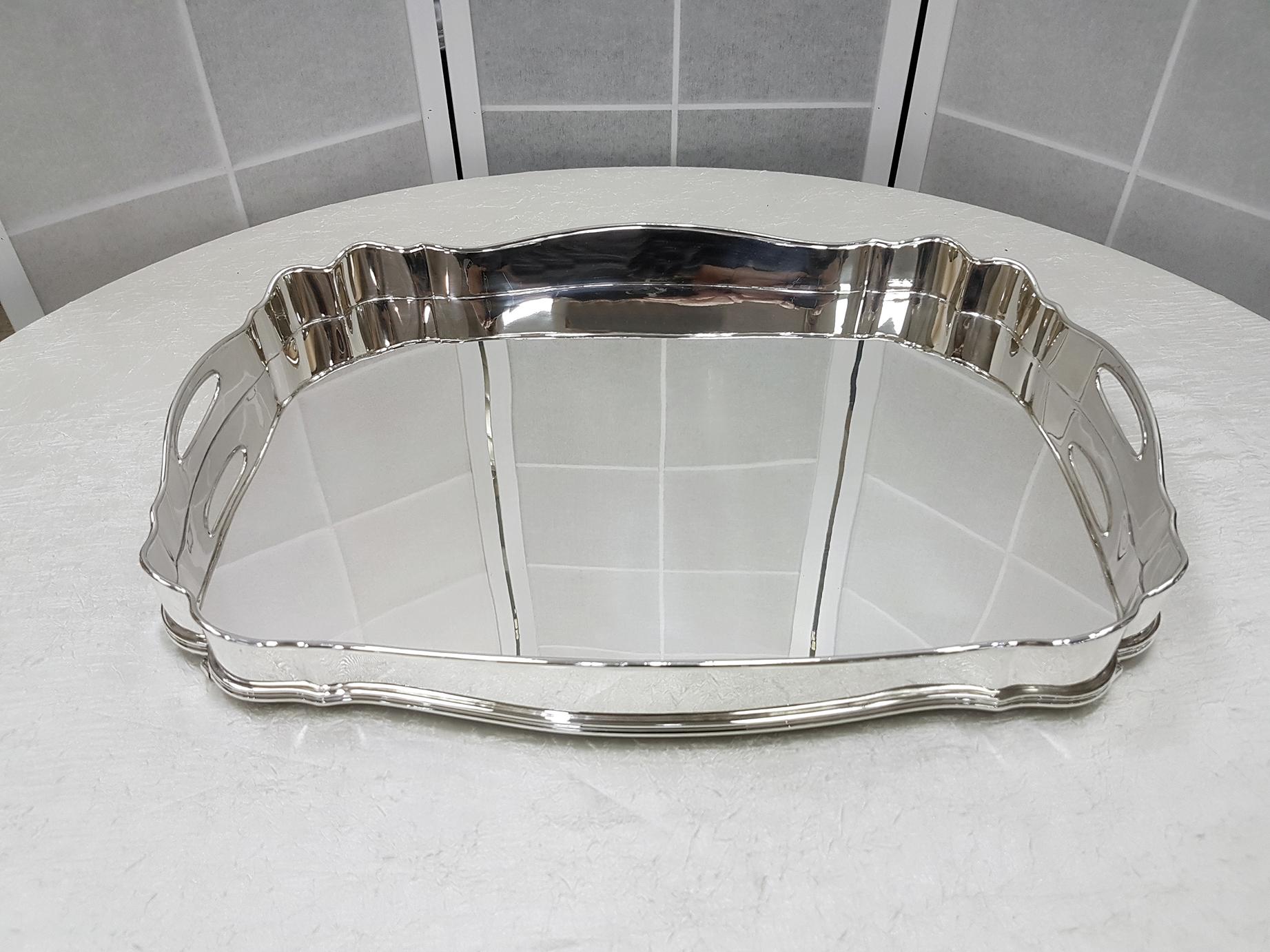 20th Century Italian Solid Silver Gallery Tray on Silver Stand For Sale 1