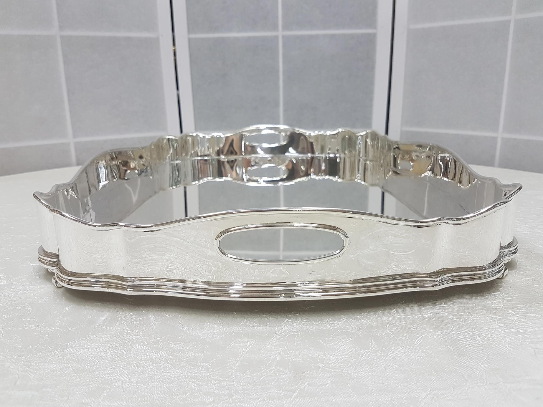 20th Century Italian Solid Silver Gallery Tray on Silver Stand For Sale 4
