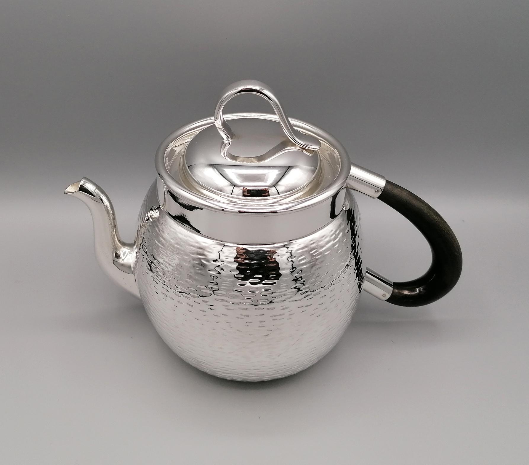 20th Century Italian Solid Silver Hammered Teaset 4