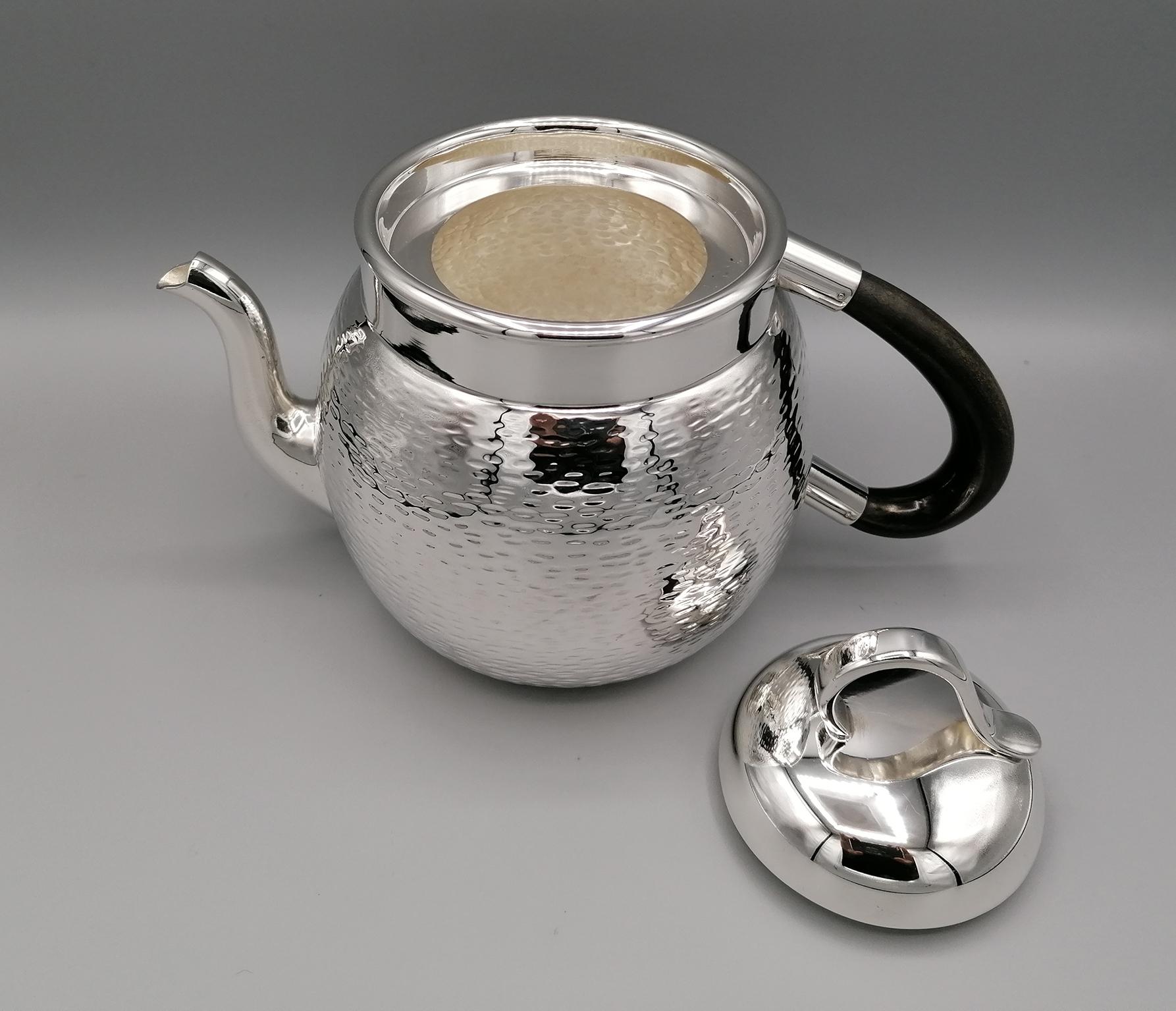 20th Century Italian Solid Silver Hammered Teaset 5