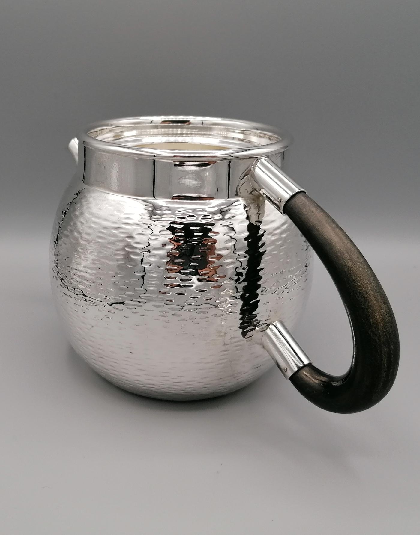 20th Century Italian Solid Silver Hammered Teaset 6