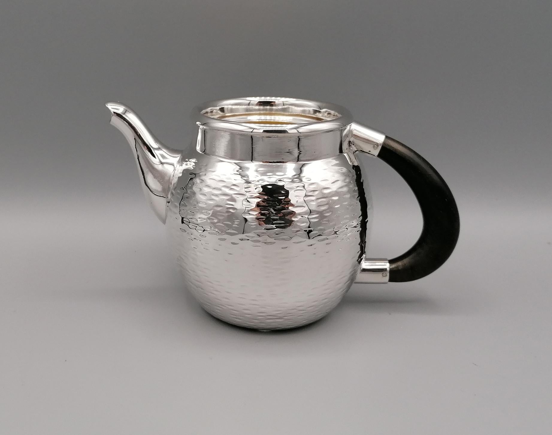 20th Century Italian Solid Silver Hammered Teaset 9