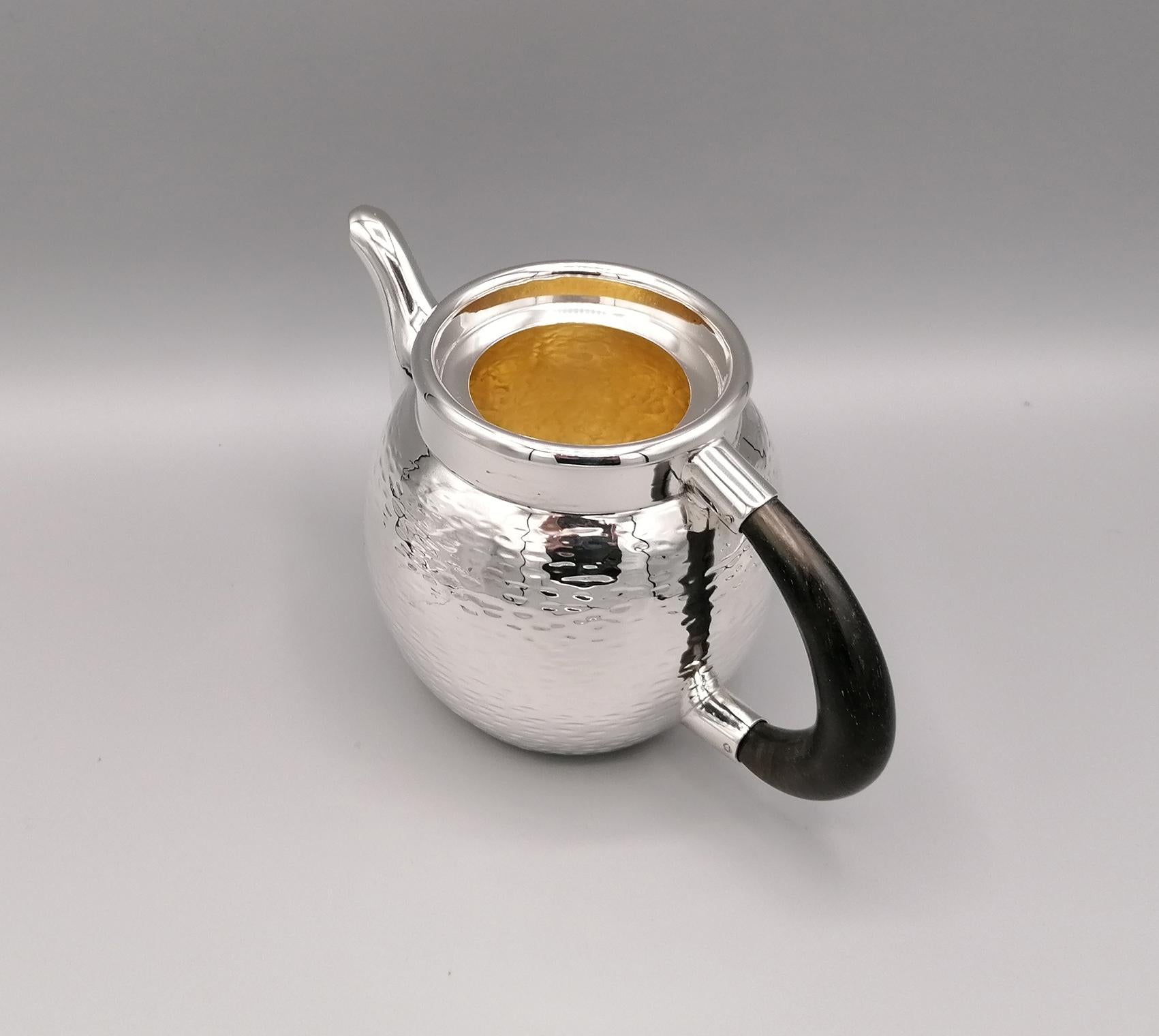 20th Century Italian Solid Silver Hammered Teaset 11