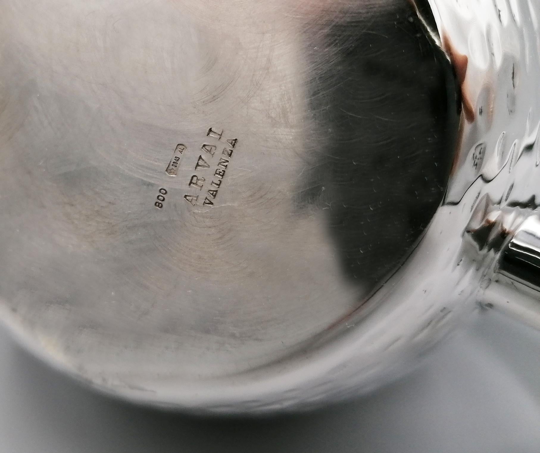 20th Century Italian Solid Silver Hammered Teaset 12