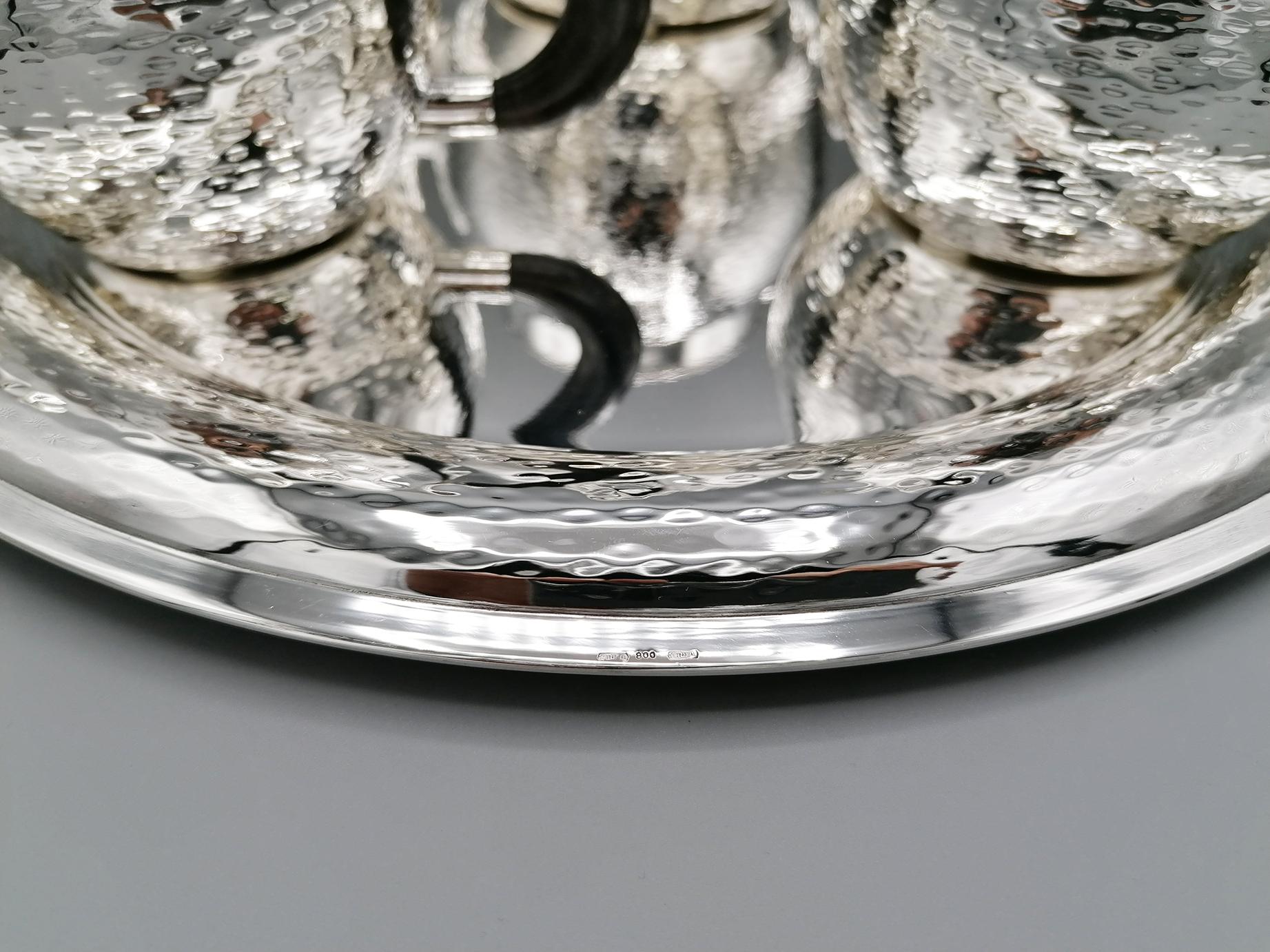 Modern 20th Century Italian Solid Silver Hammered Teaset