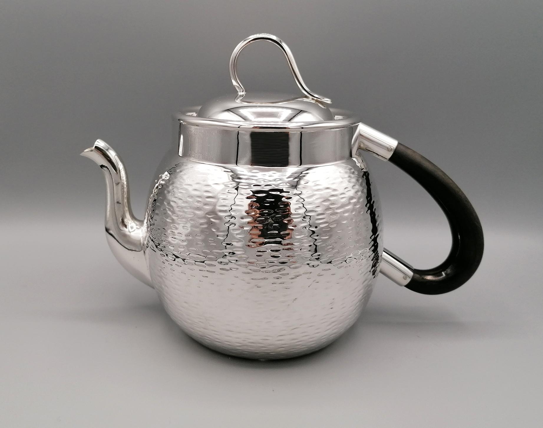 20th Century Italian Solid Silver Hammered Teaset 3