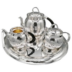 Vintage 20th Century Italian Solid Silver Hammered Teaset