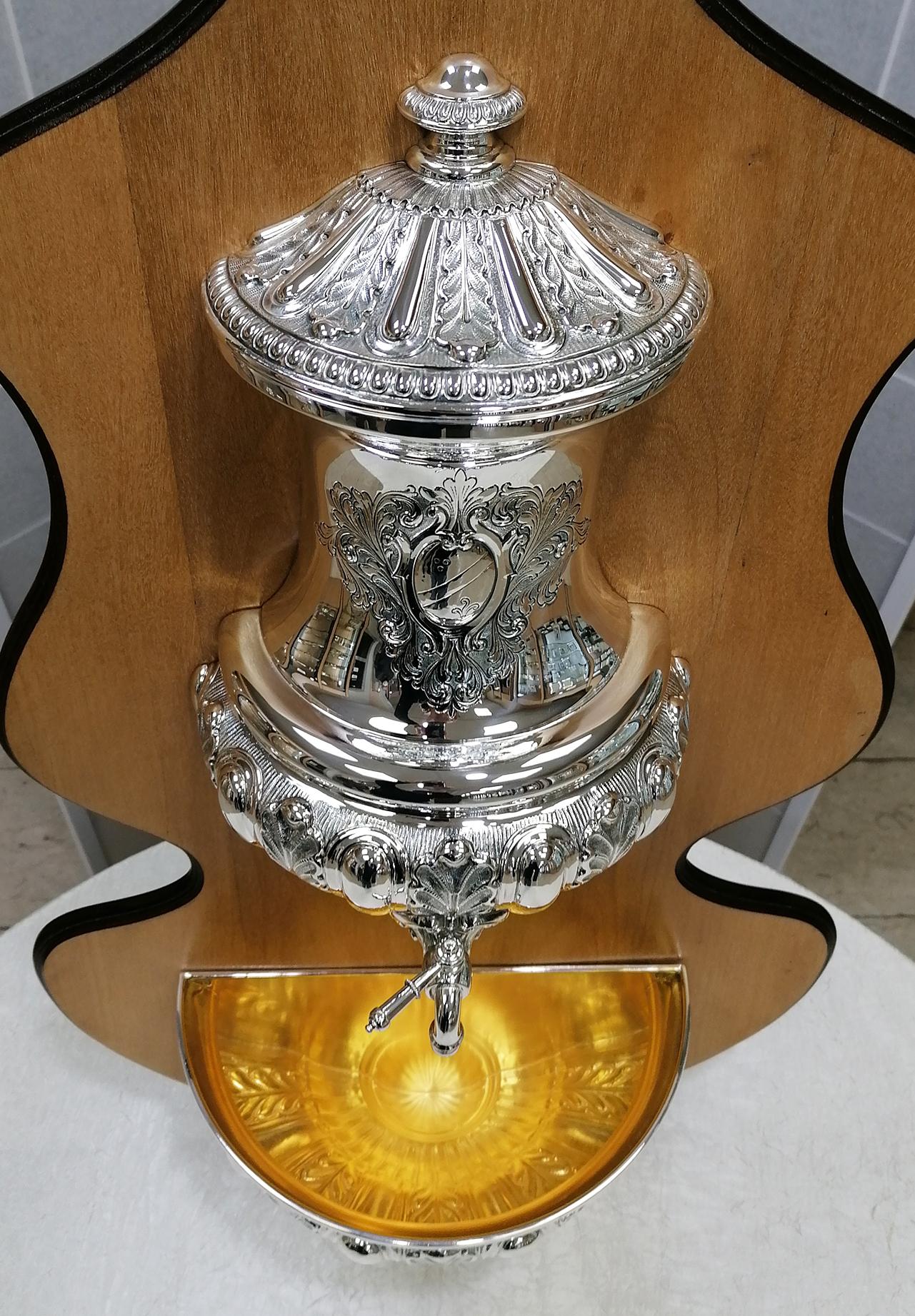 20th Century Italian Solid Silver Holy Water Stoup with Tap For Sale 5
