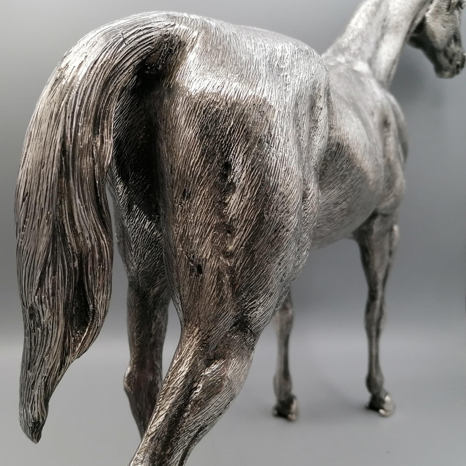 20th Century Italian Solid Silver Horse, engraved by hand For Sale 2