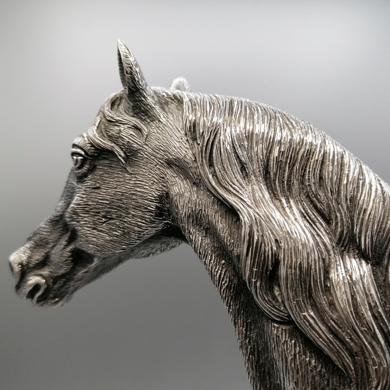 20th Century Italian Solid Silver Horse, engraved by hand For Sale 6