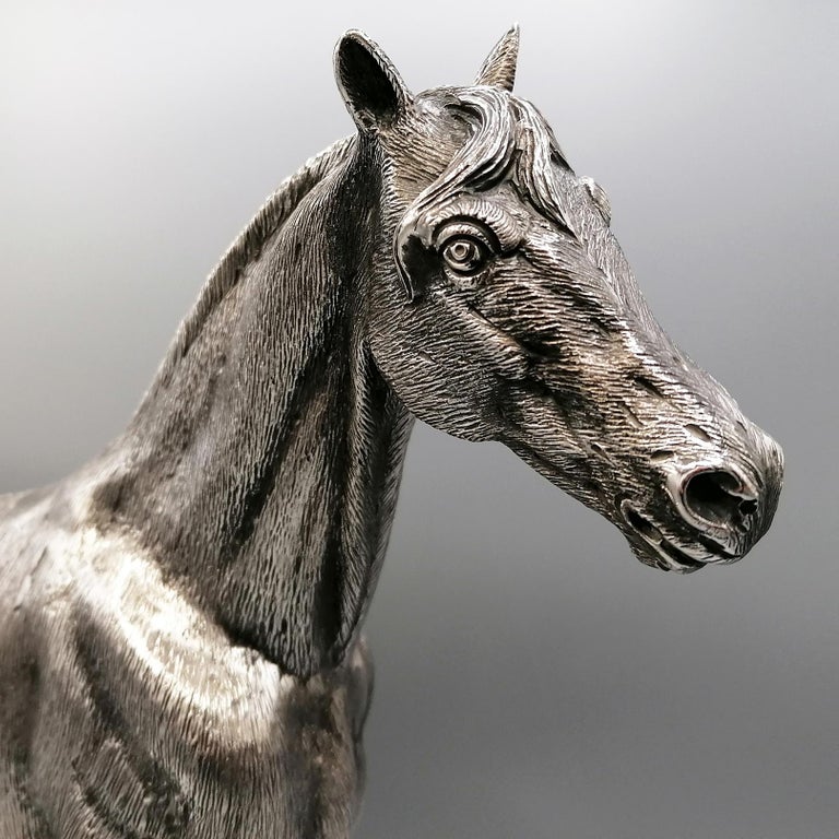 Sculpture VINTAGE en filigrane d'argent sterling 925 cheval et chariot - France