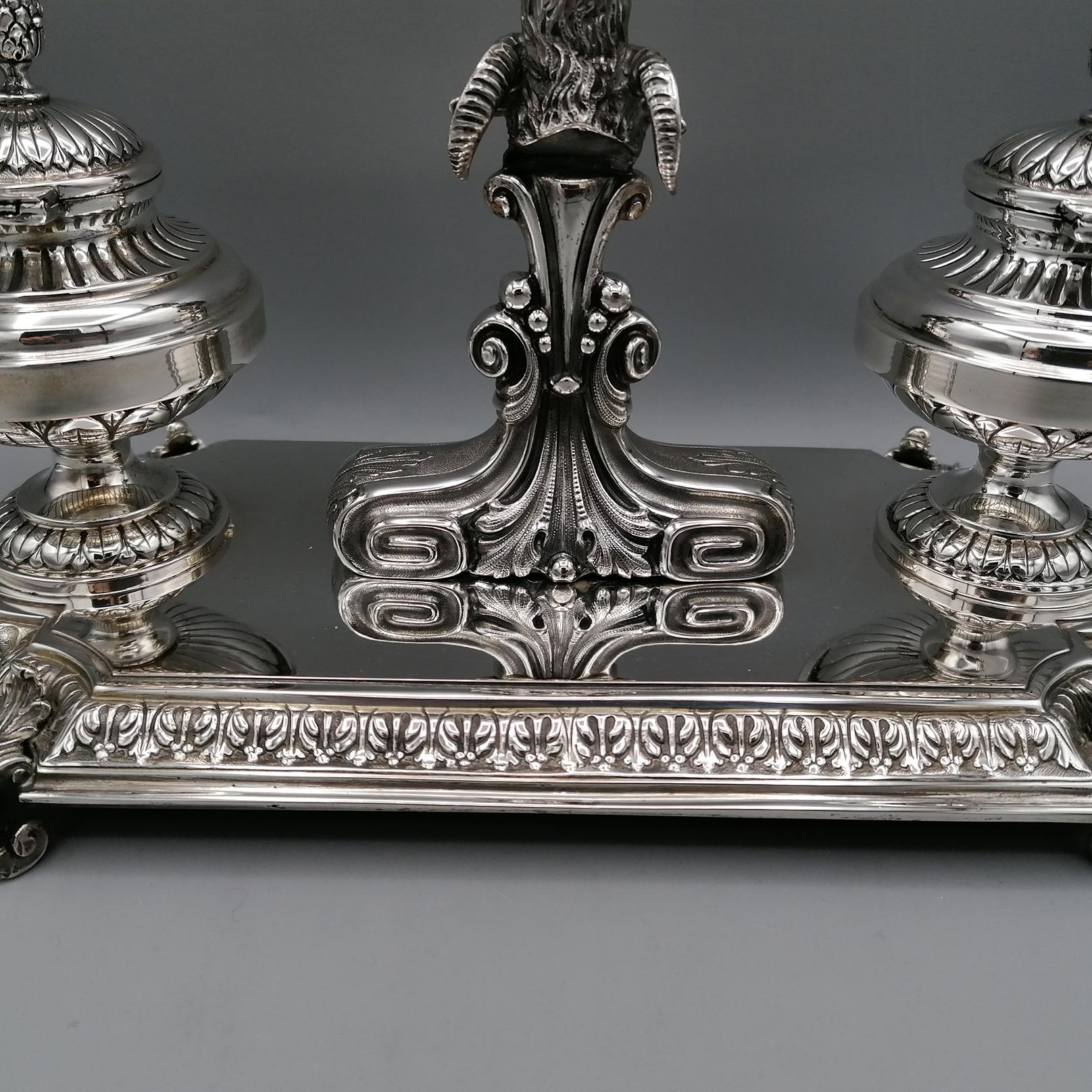 20th Century Italian Solid Silver Inkstans Empyre Style For Sale 4
