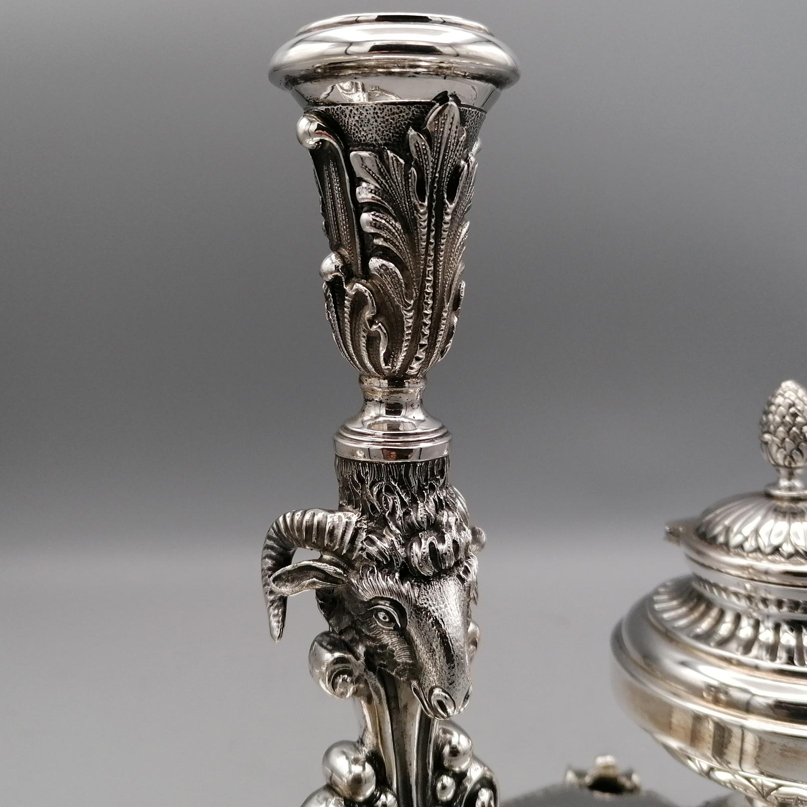 20th Century Italian Solid Silver Inkstans Empyre Style For Sale 8
