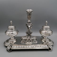 20th Century Italian Solid Silver Inkstans Empyre Style