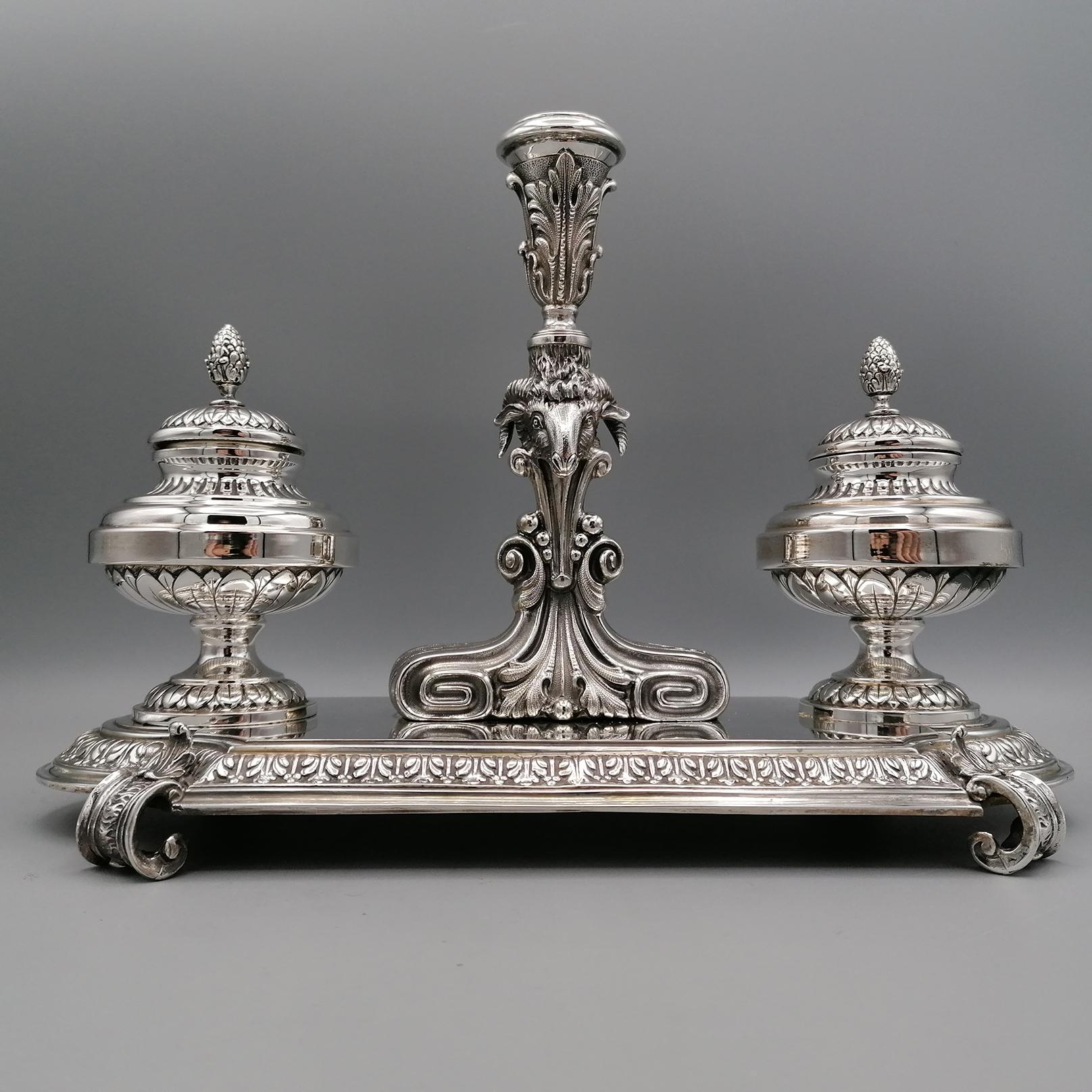 Empire 20th Century Italian Solid Silver Inkstans Empyre Style For Sale