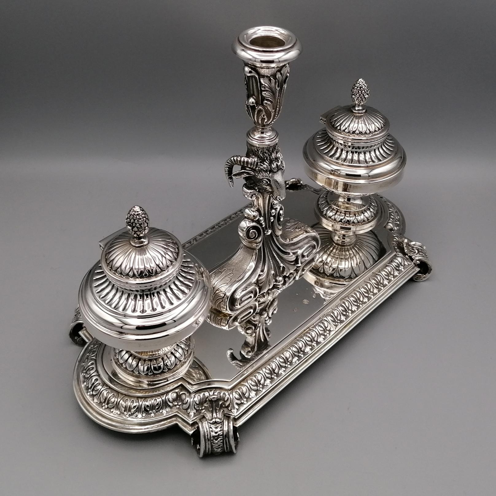20th Century Italian Solid Silver Inkstans Empyre Style In Excellent Condition For Sale In VALENZA, IT