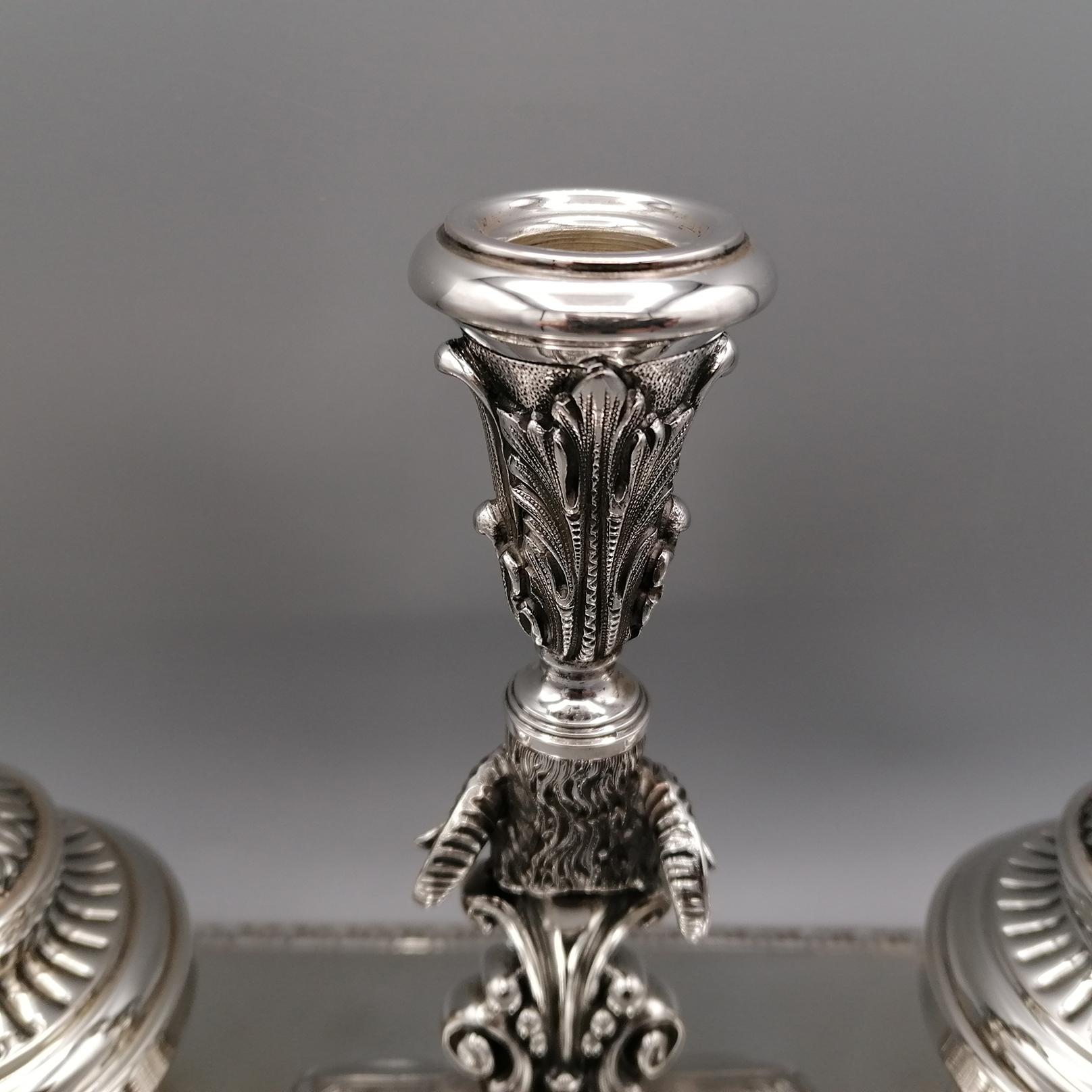 20th Century Italian Solid Silver Inkstans Empyre Style For Sale 3