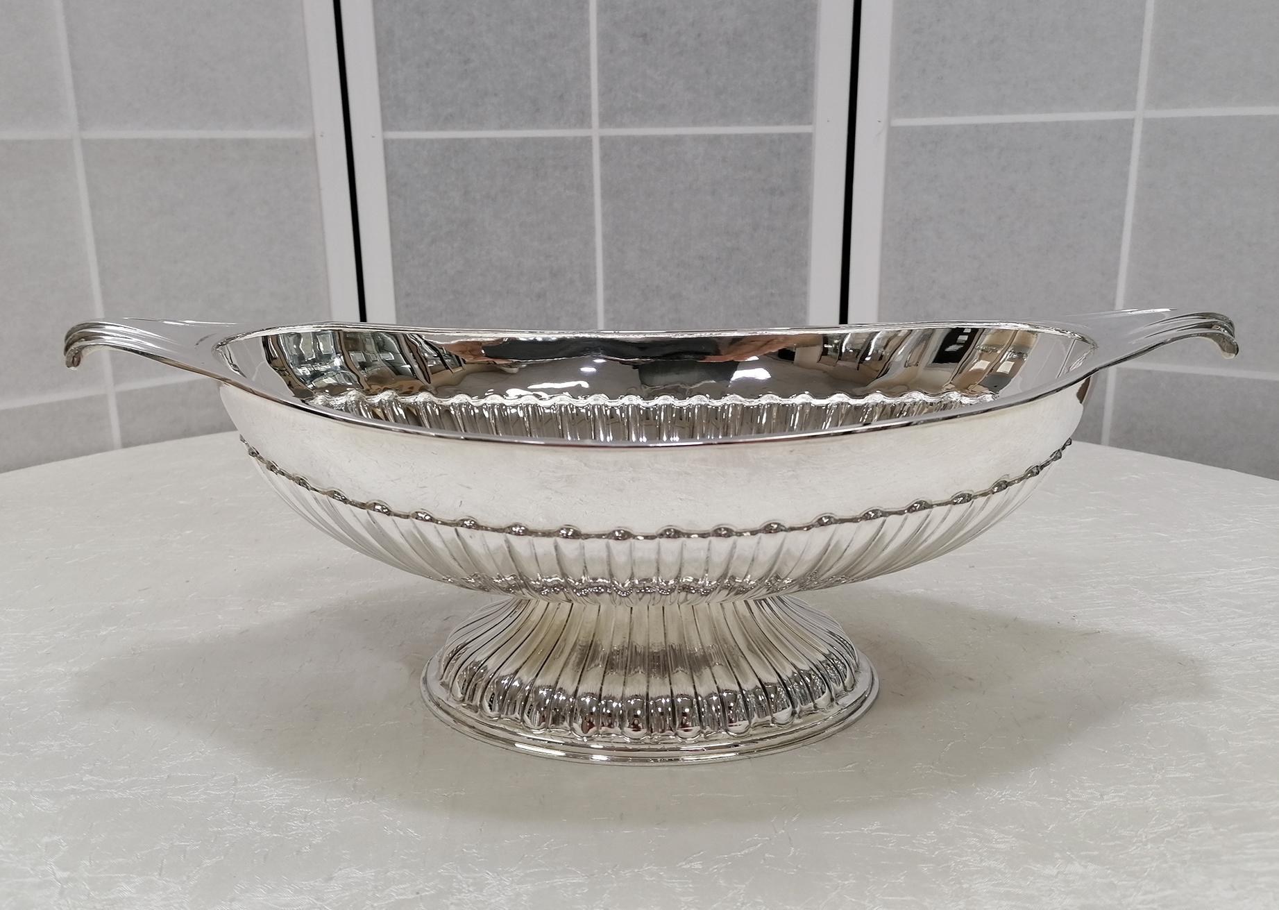 George III 20th Century Italian Solid Silver Jatte with Handles and Base