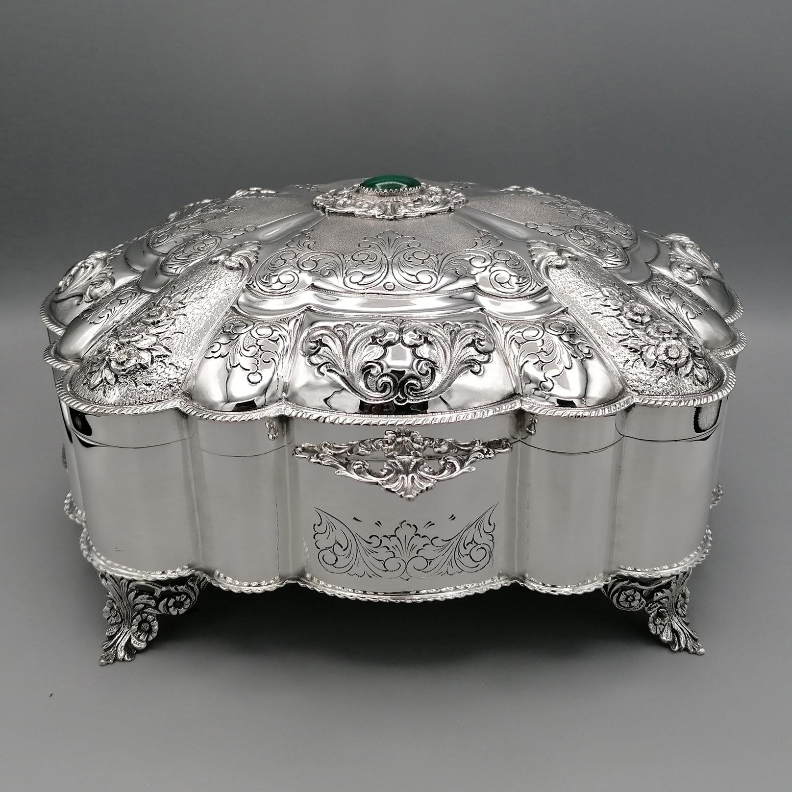20th Century Italian Solid Silver Jewelery Box Baroque Style For Sale 12