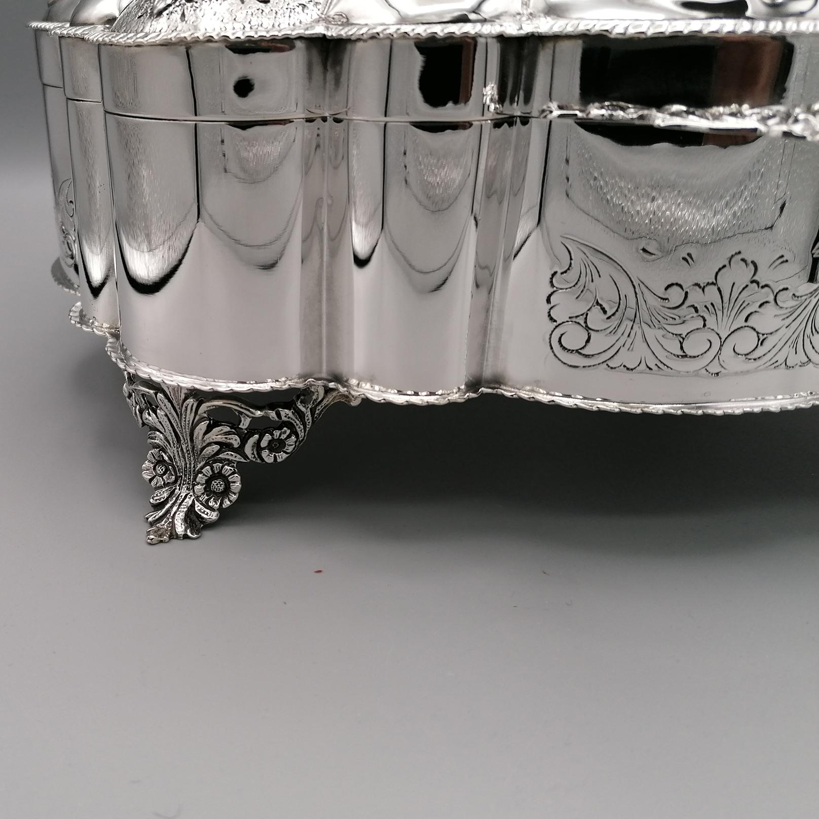 20th Century Italian Solid Silver Jewelery Box Baroque Style In Excellent Condition For Sale In VALENZA, IT