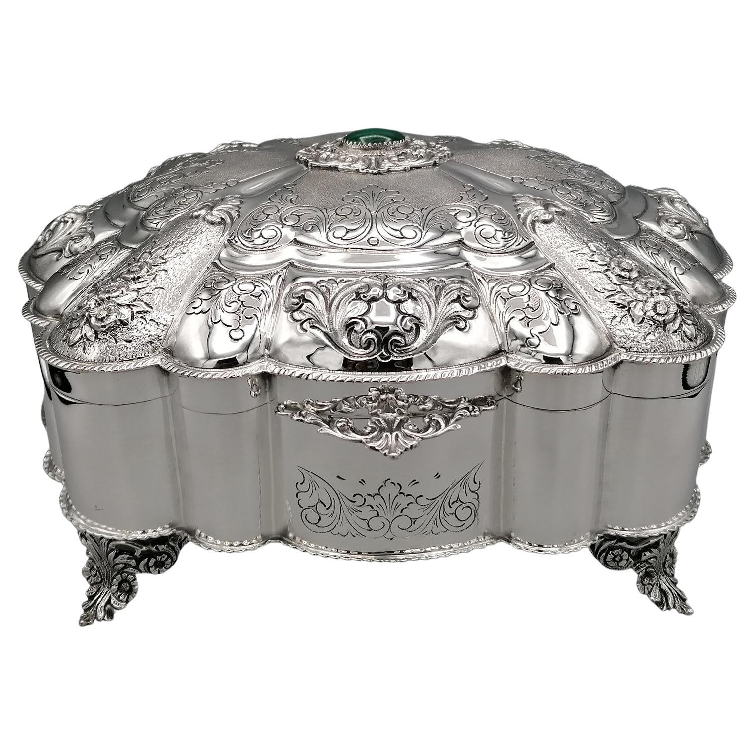 20th Century Italian Solid Silver Jewelery Box Baroque Style
