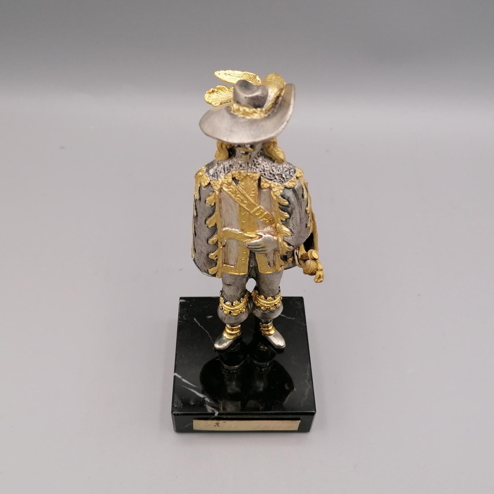 Cast 20th Century Italian Solid Silver Miniature Reproducing D'artagnan For Sale