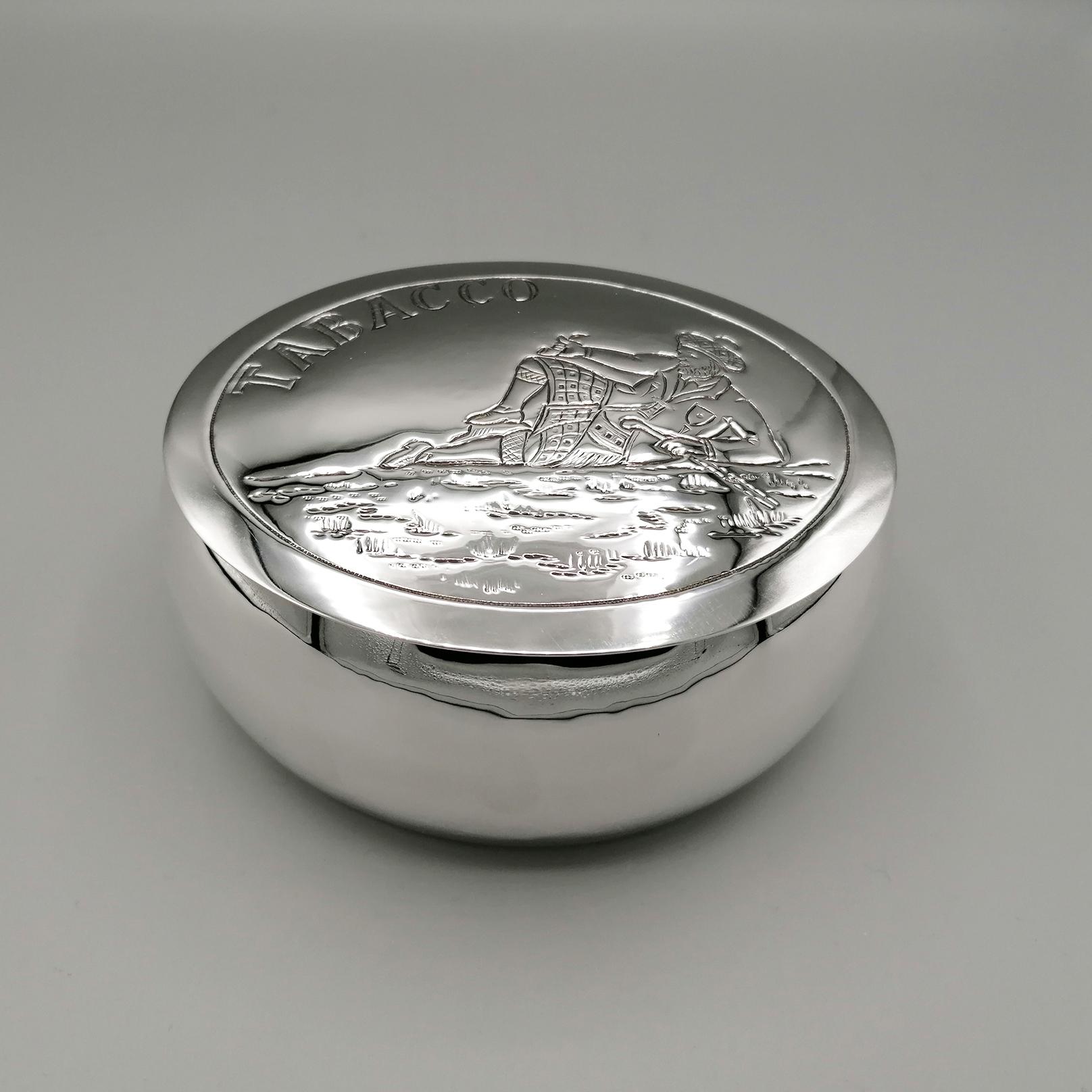 20th Century Italian Solid Silver Oval Tobacco Box For Sale 3