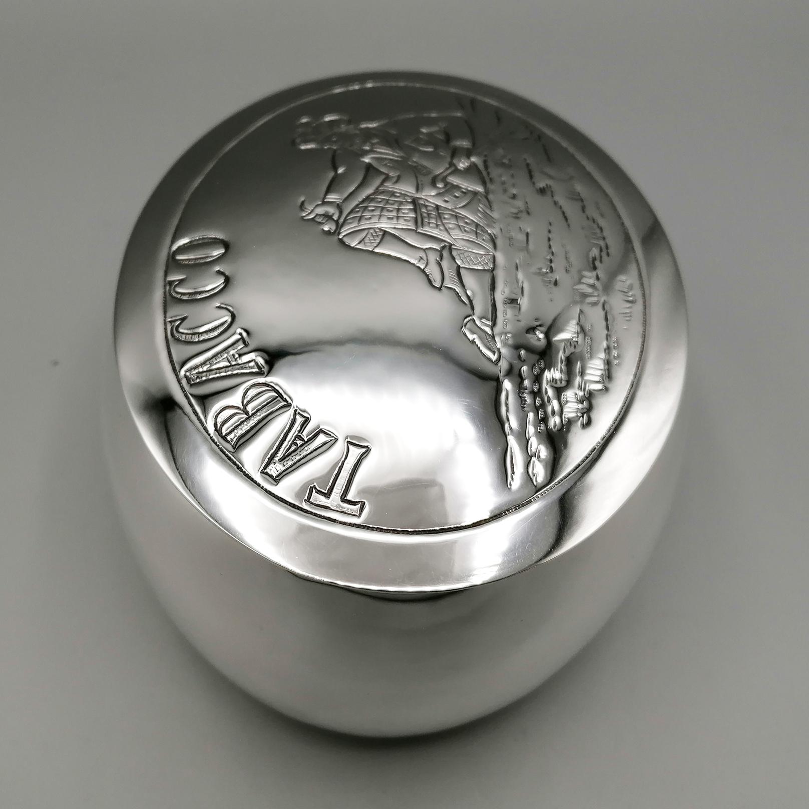Other 20th Century Italian Solid Silver Oval Tobacco Box For Sale