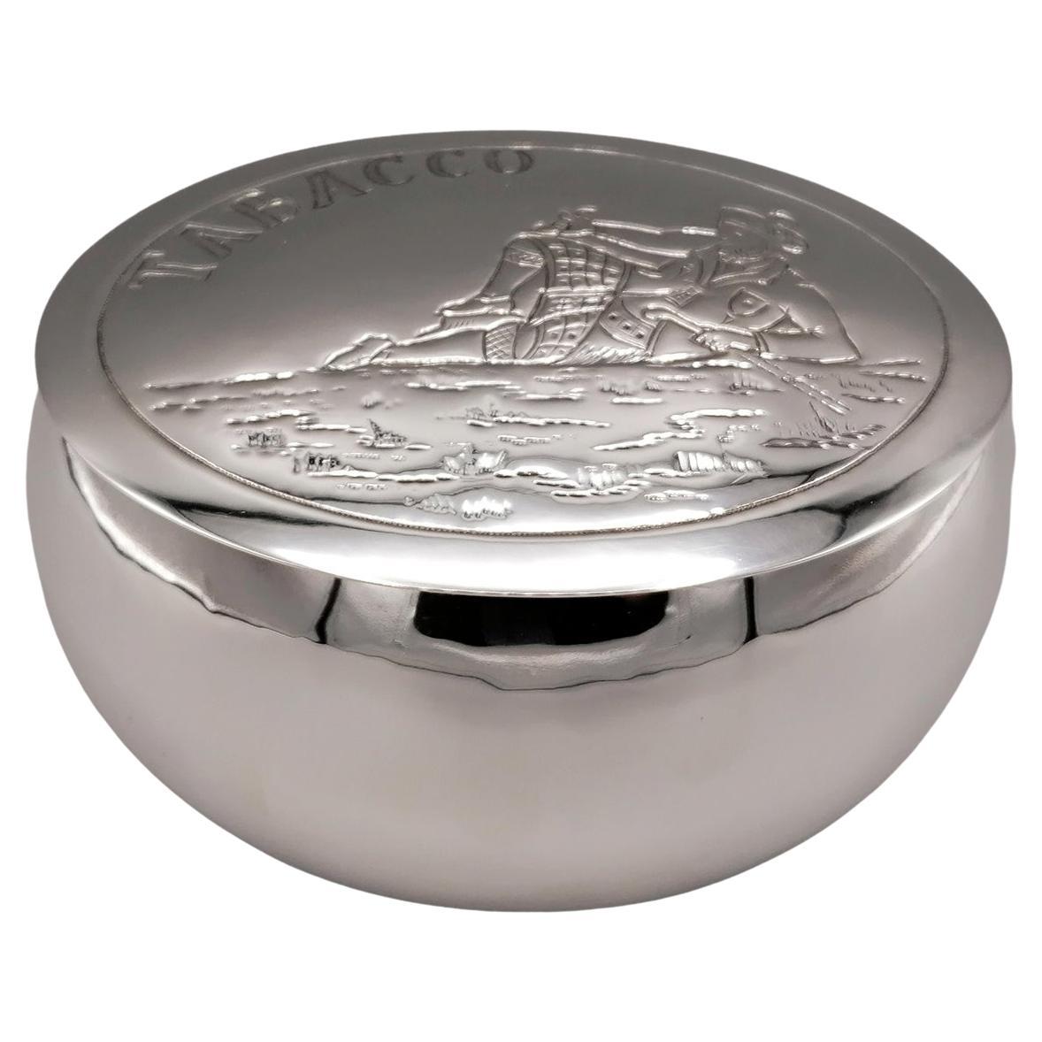 20th Century Italian Solid Silver Oval Tobacco Box For Sale