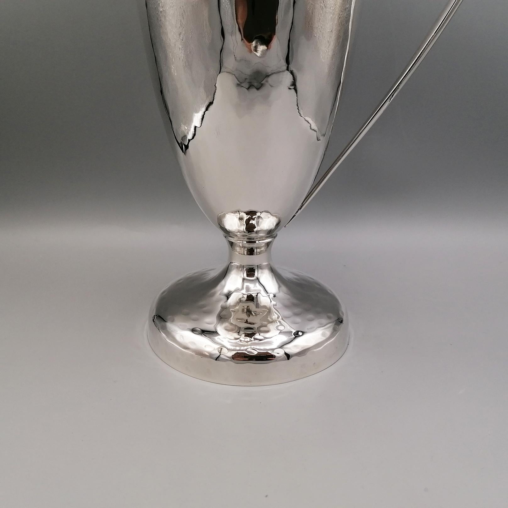 Hammered 20th Century Italian Solid Silver Pitcher, Water Jug For Sale