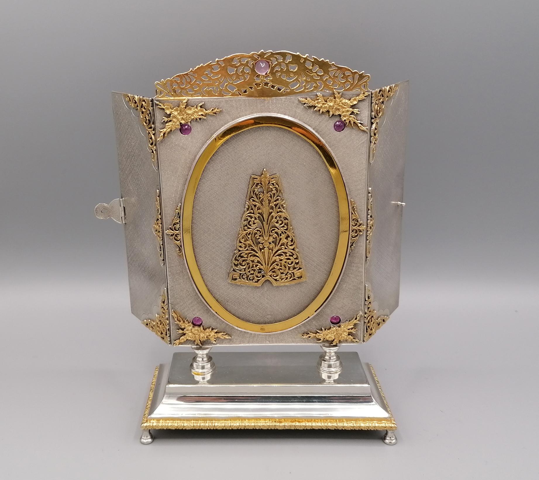 Italienisches Portal aus massivem Silber des 20. Jahrhunderts „Frauenjungfrau und Kind im Thron“, 20. Jahrhundert im Angebot 4