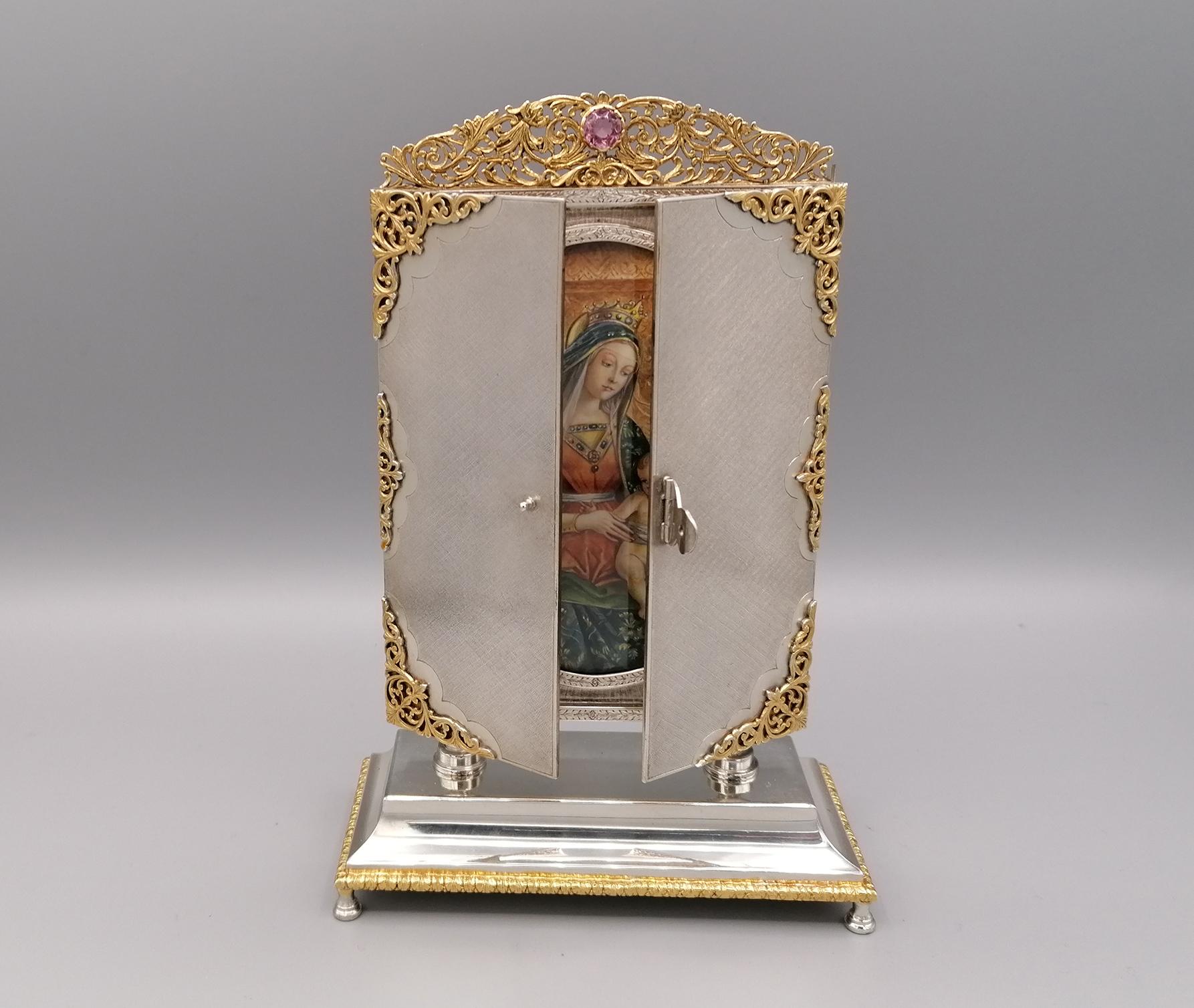 Italienisches Portal aus massivem Silber des 20. Jahrhunderts „Frauenjungfrau und Kind im Thron“, 20. Jahrhundert im Angebot 7