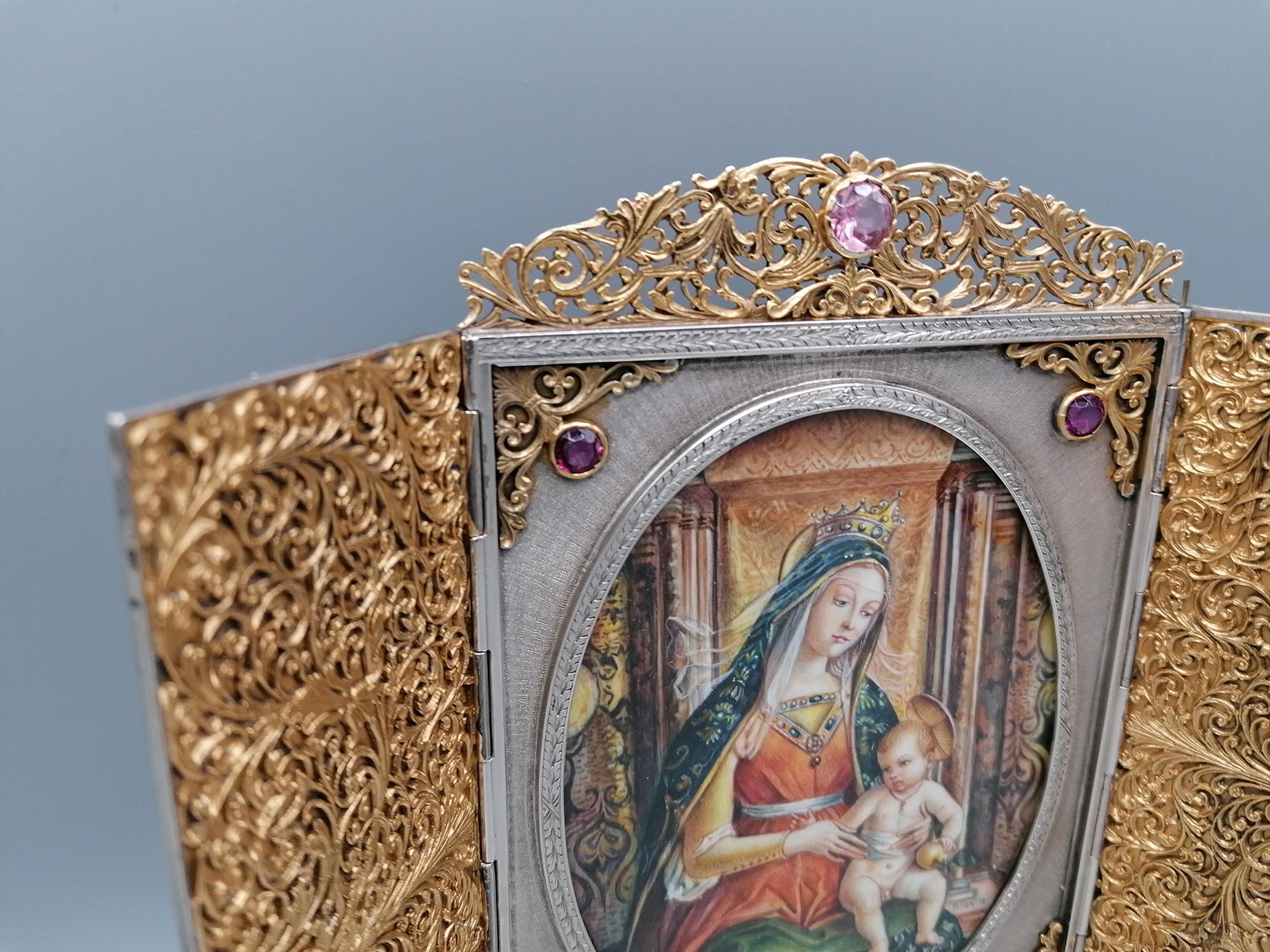 Renaissance Portal italien du 20e siècle en argent massif du 20e siècle « Virgin Lady and Child Enthroned » (Véritable femme et enfant intronisé) en vente