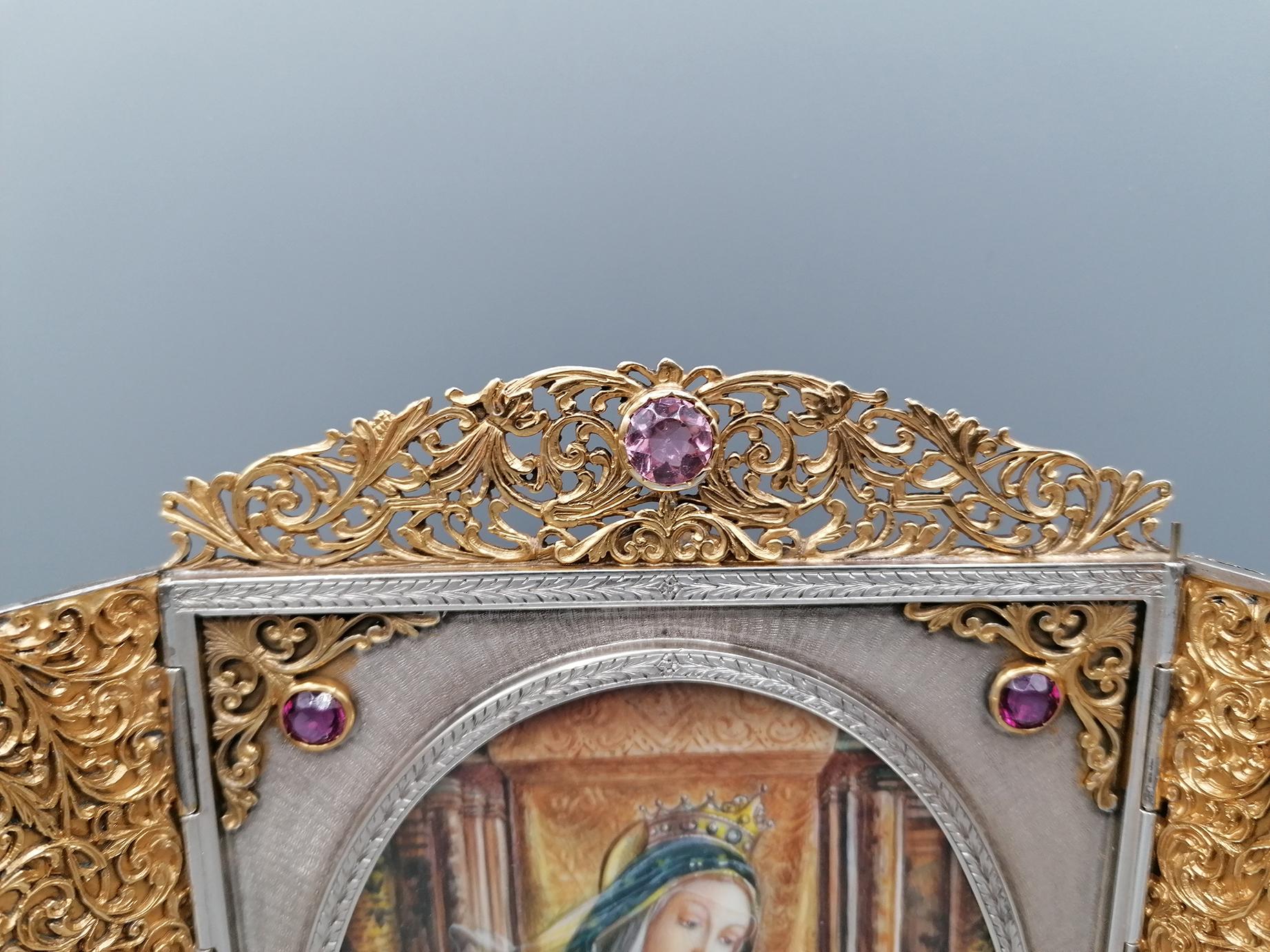 Italienisches Portal aus massivem Silber des 20. Jahrhunderts „Frauenjungfrau und Kind im Thron“, 20. Jahrhundert (Ende des 20. Jahrhunderts) im Angebot