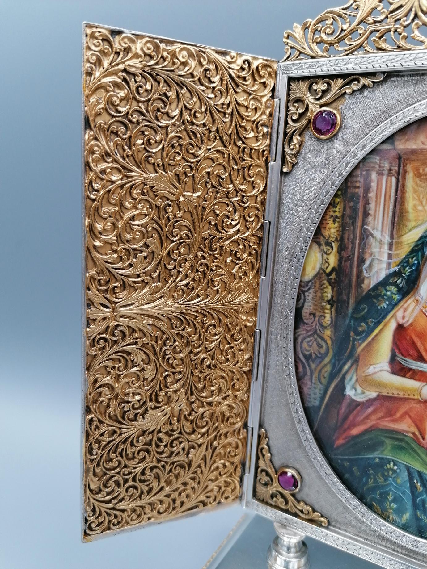 Italienisches Portal aus massivem Silber des 20. Jahrhunderts „Frauenjungfrau und Kind im Thron“, 20. Jahrhundert im Angebot 1