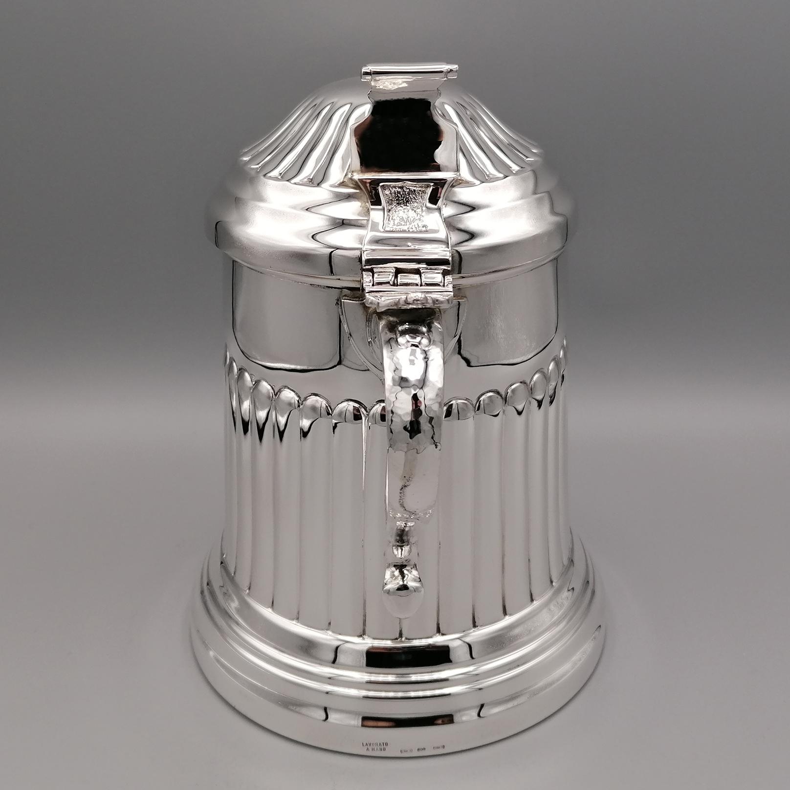 Embossed 20th Century Italian Solid Silver Queen Ann Style Tankard For Sale