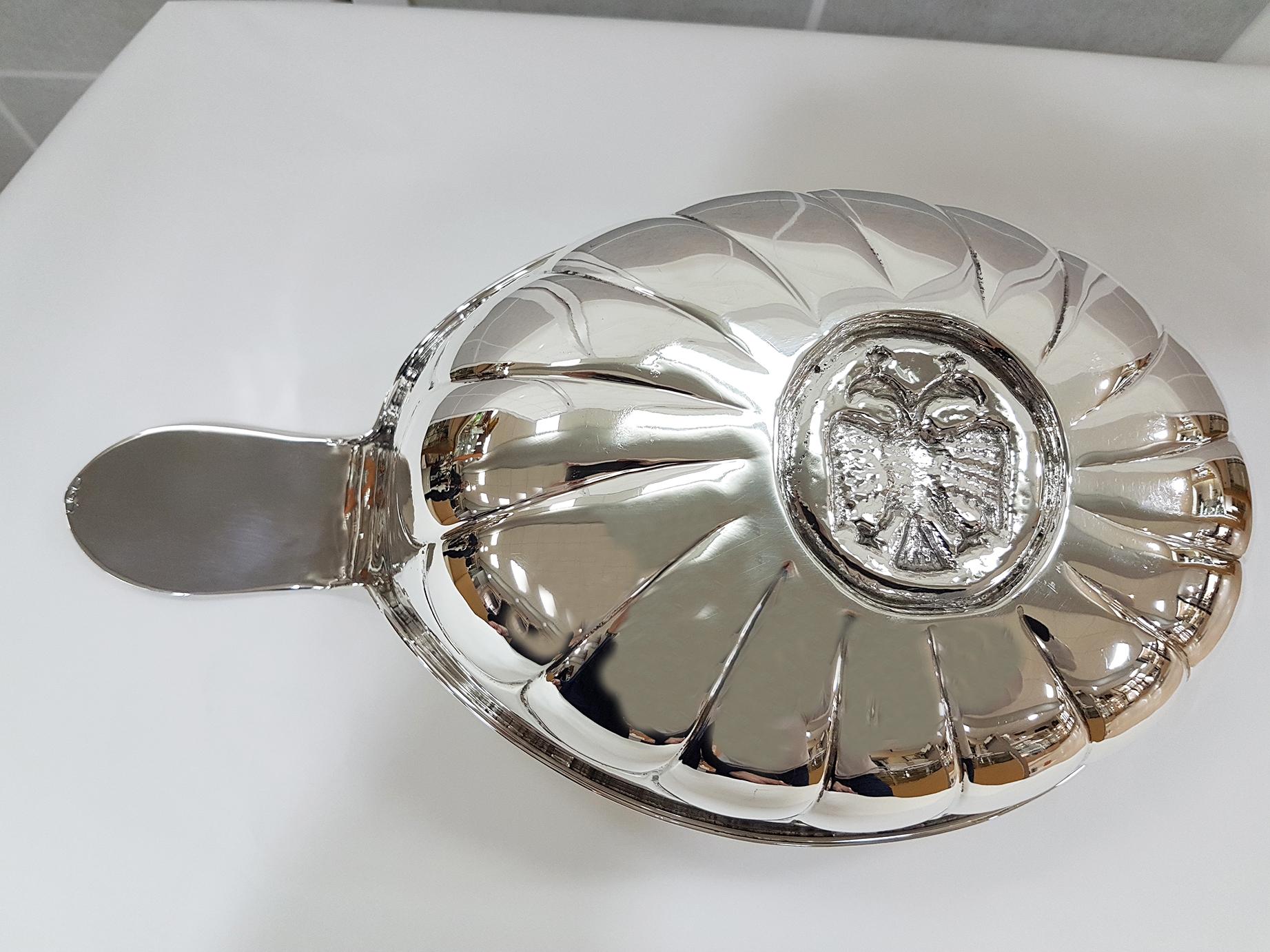 20th Century Italian Solid Silver Russian Kovsh For Sale 1