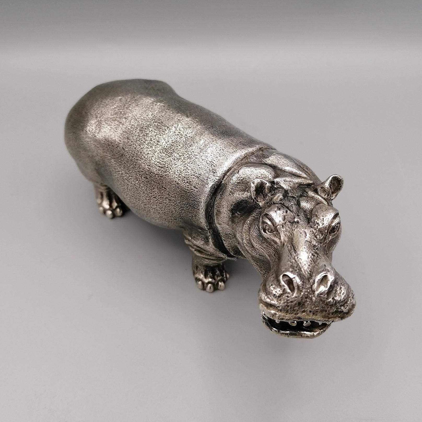 20th Century Italian Solid Silver Sculpture Depicting Hippopotamus 5