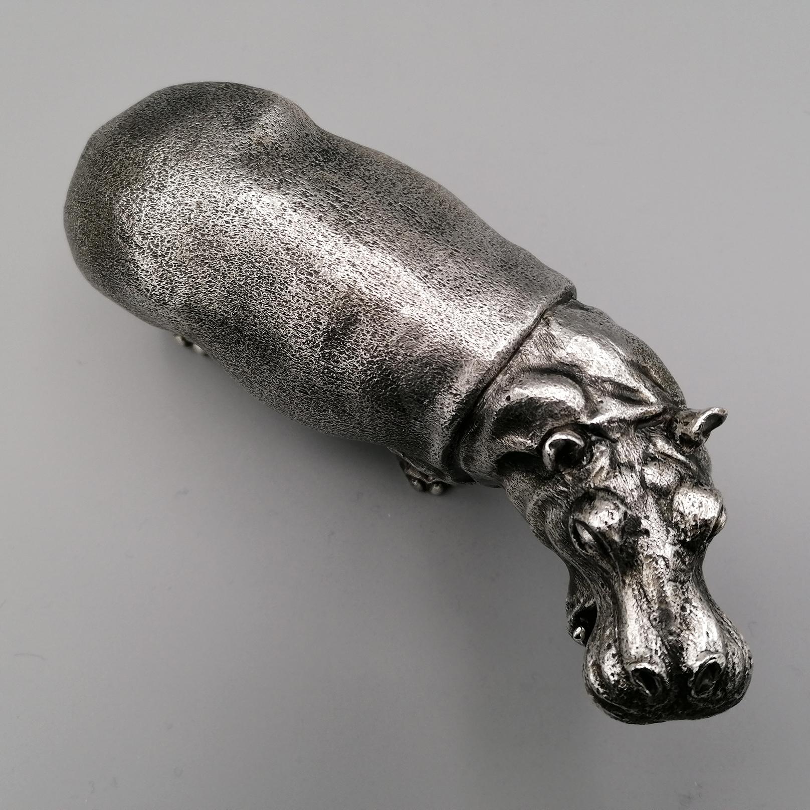 20th Century Italian Solid Silver Sculpture Depicting Hippopotamus 6