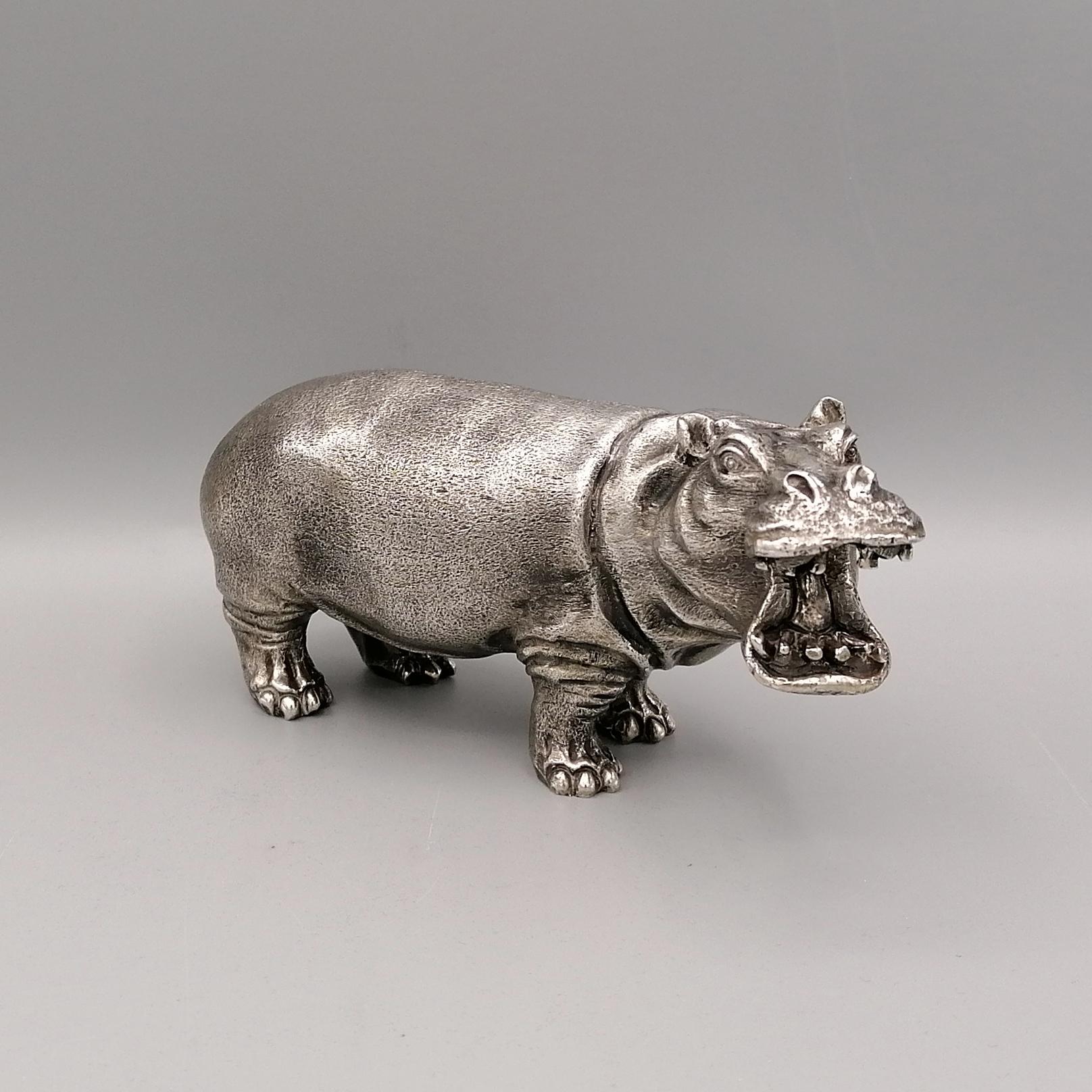 20th Century Italian Solid Silver Sculpture Depicting Hippopotamus 7