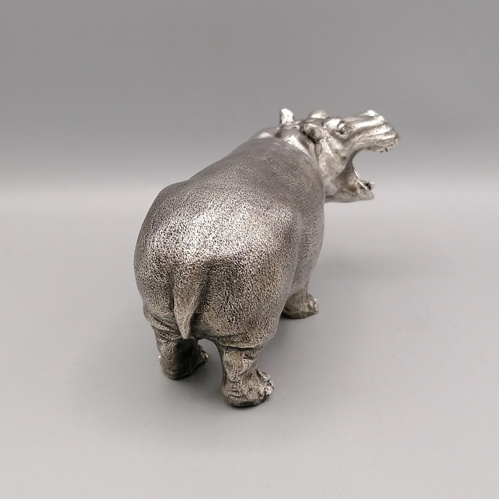 Late 20th Century 20th Century Italian Solid Silver Sculpture Depicting Hippopotamus