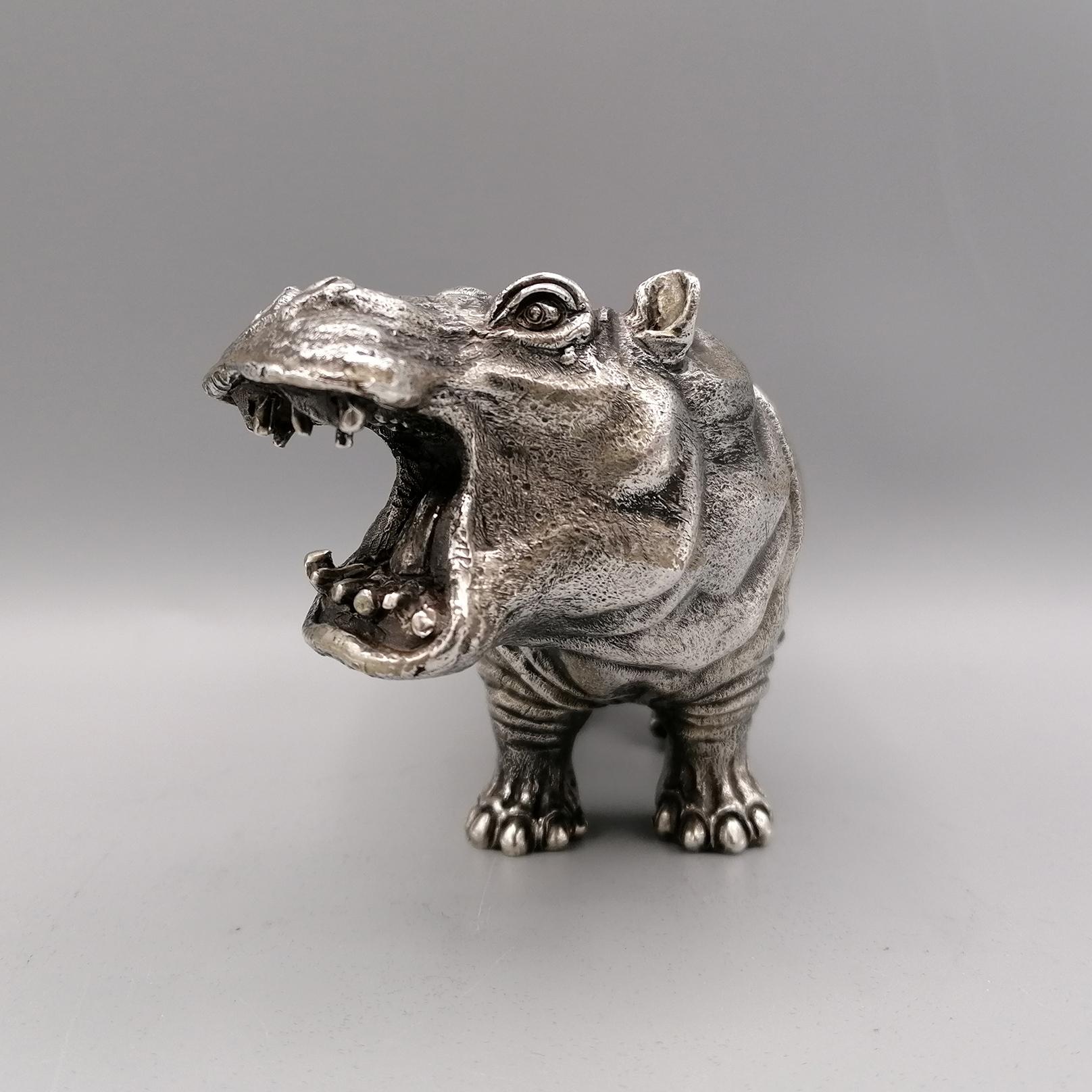 20th Century Italian Solid Silver Sculpture Depicting Hippopotamus 1