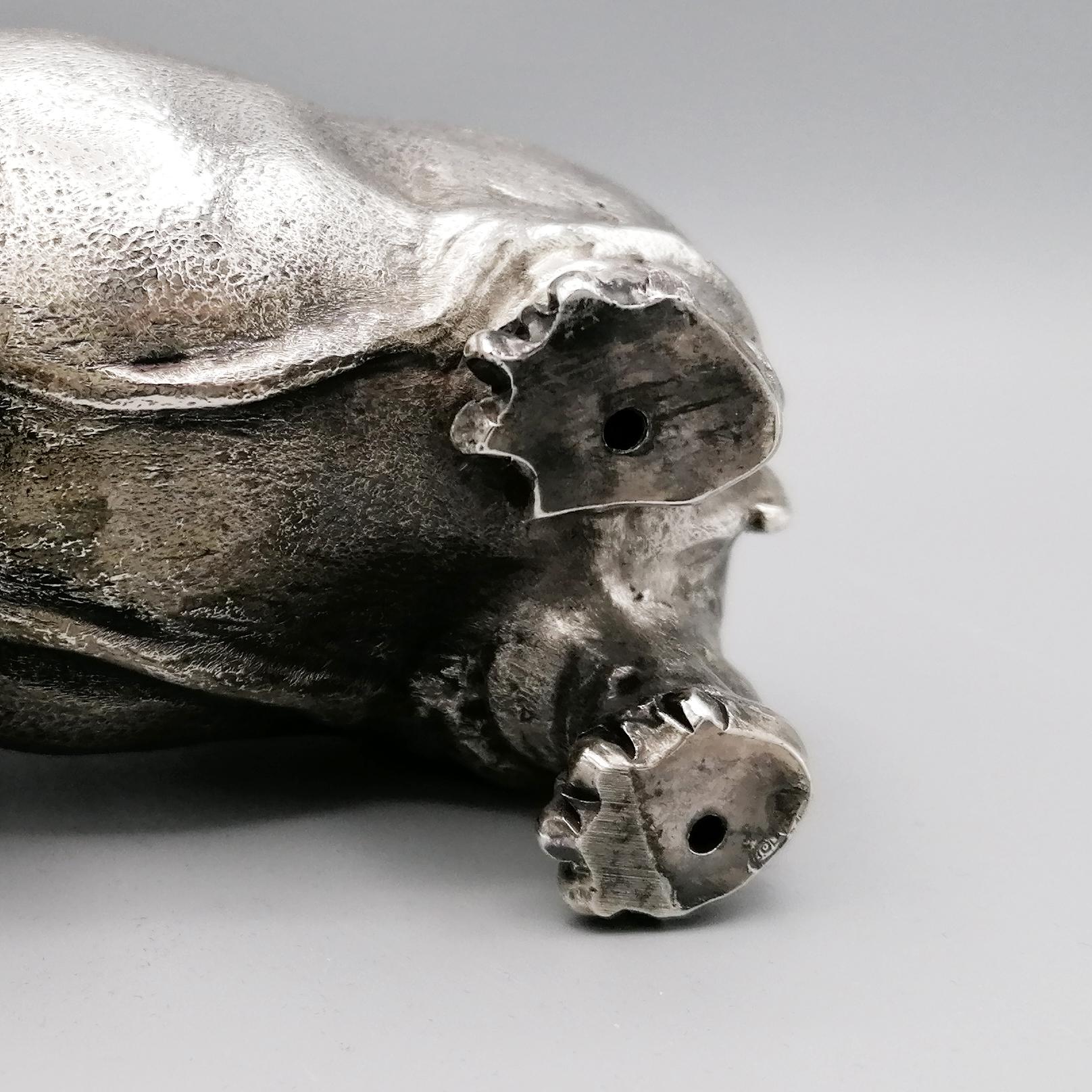 20th Century Italian Solid Silver Sculpture Depicting Hippopotamus 3