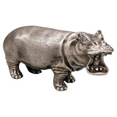 20th Century Italian Solid Silver Sculpture Depicting Hippopotamus